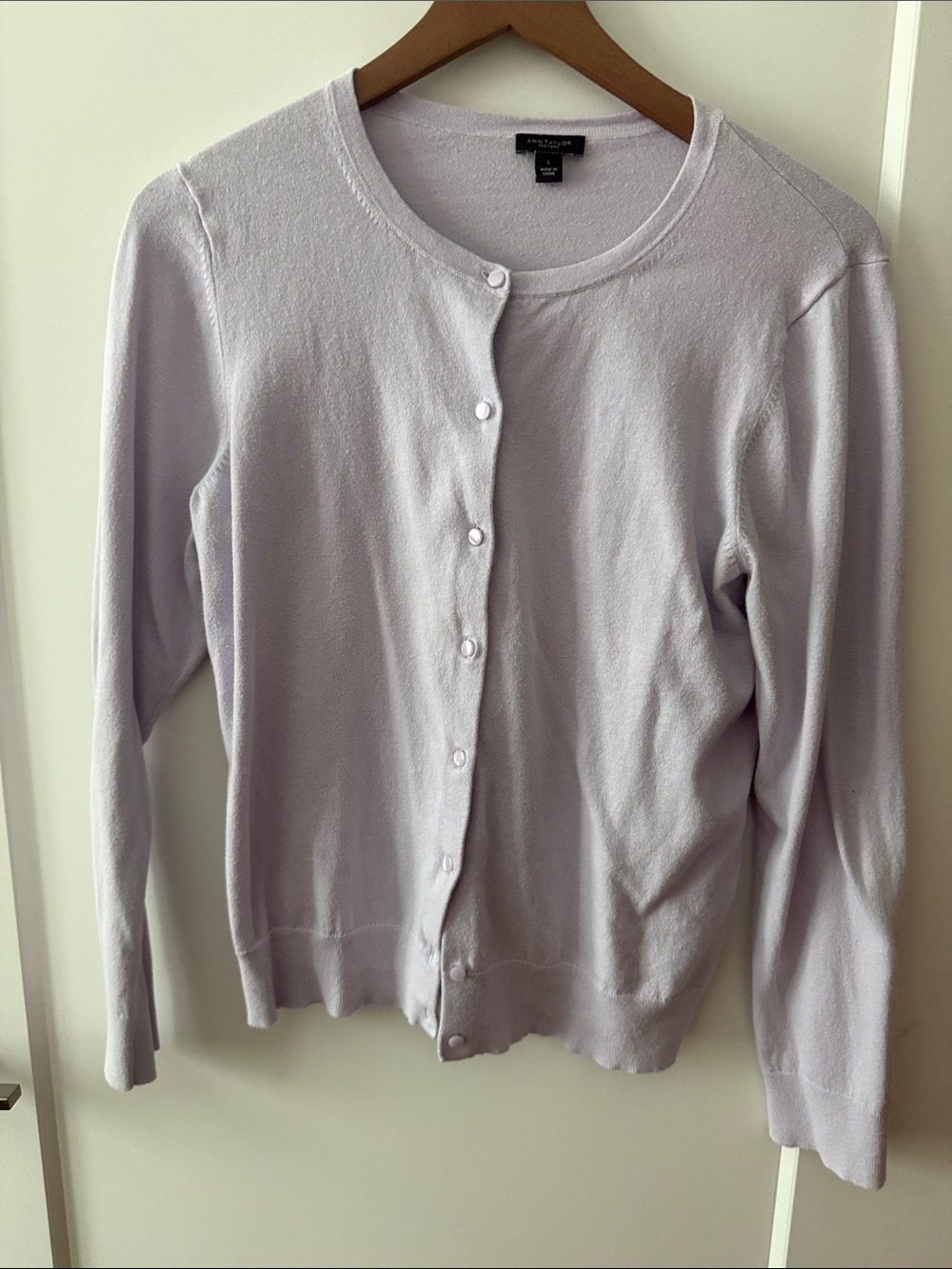 Ann Taylor Factory Light Lavender Button-Up Crew Cardigan